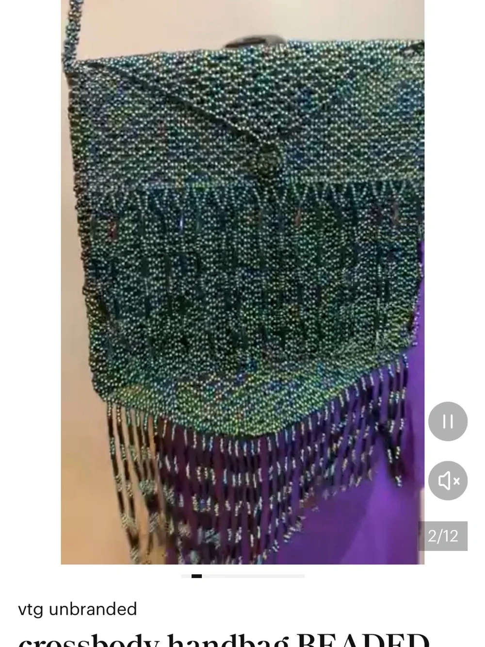 crossbody handbag BEADED hand crafted green With blue purple beads 5.5 x 7” NWOT